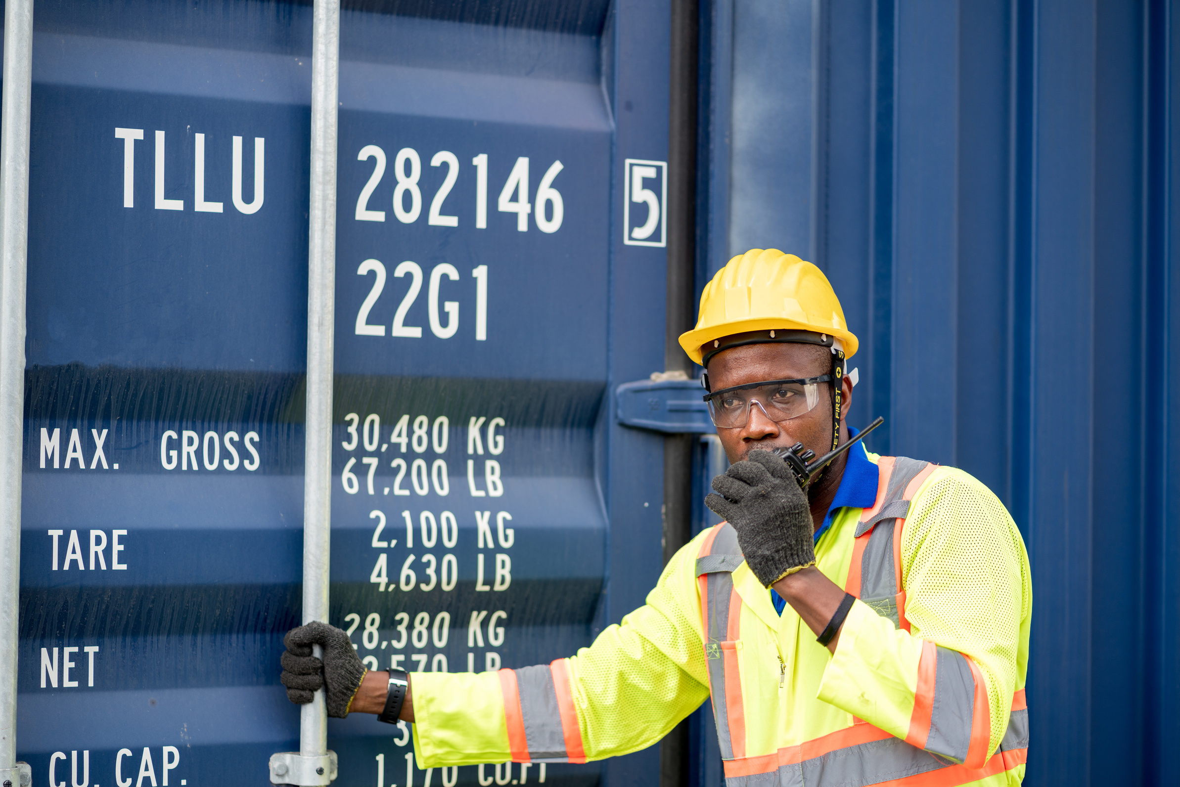 Worker Man in Protective Safety Jumpsuit Uniform